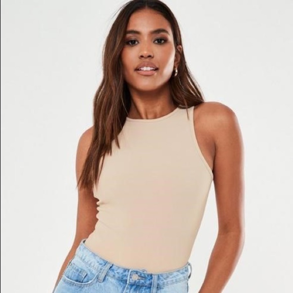 Sand ribbed racer back bodysuit